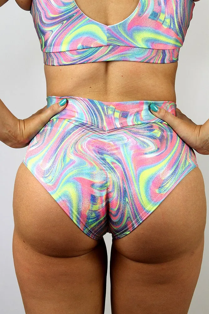 Rarr Mid Waisted Brazil Scrunchie Bum Shorts - Retro