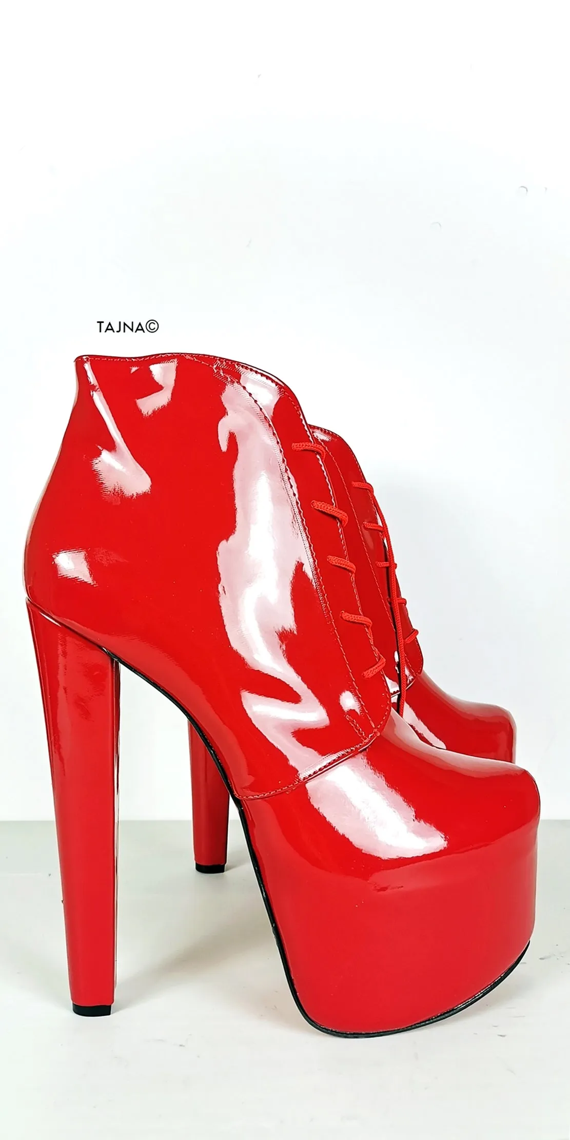 Red Gloss Lace Up Ankle Ledna Boots