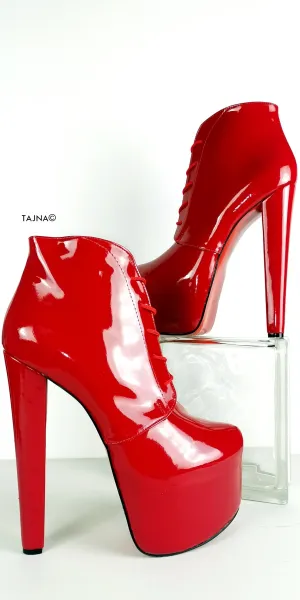 Red Gloss Lace Up Ankle Ledna Boots