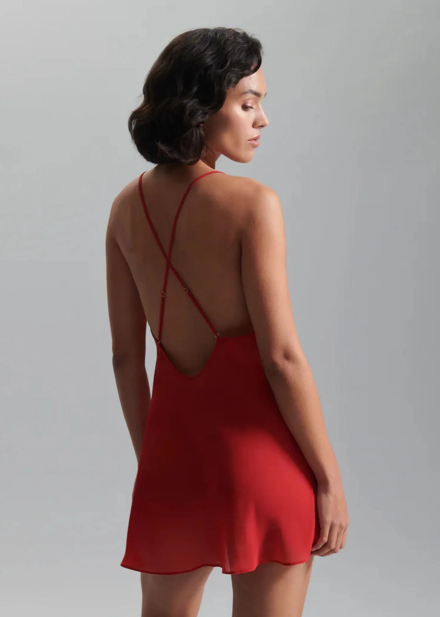 Rosalie Short Chemise Slip (Red/Sheer)