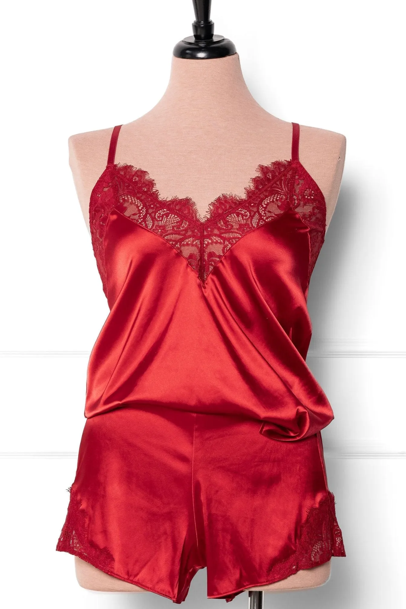 Satin & Eyelash Lace Cami - Red
