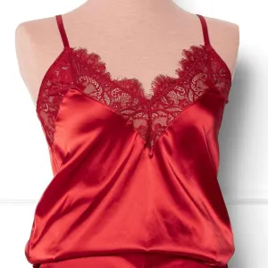 Satin & Eyelash Lace Cami - Red