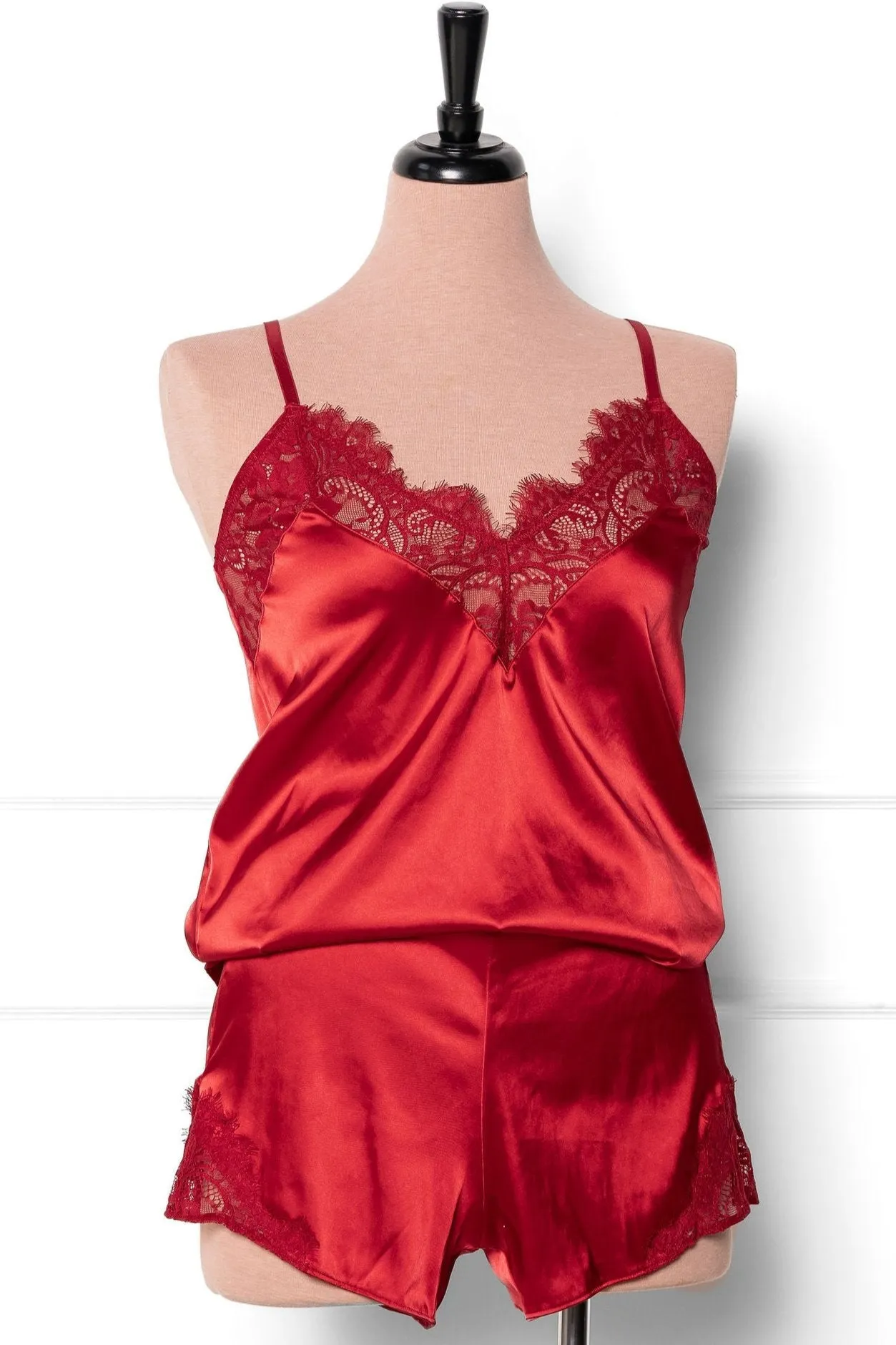 Satin & Eyelash Lace Cami - Red