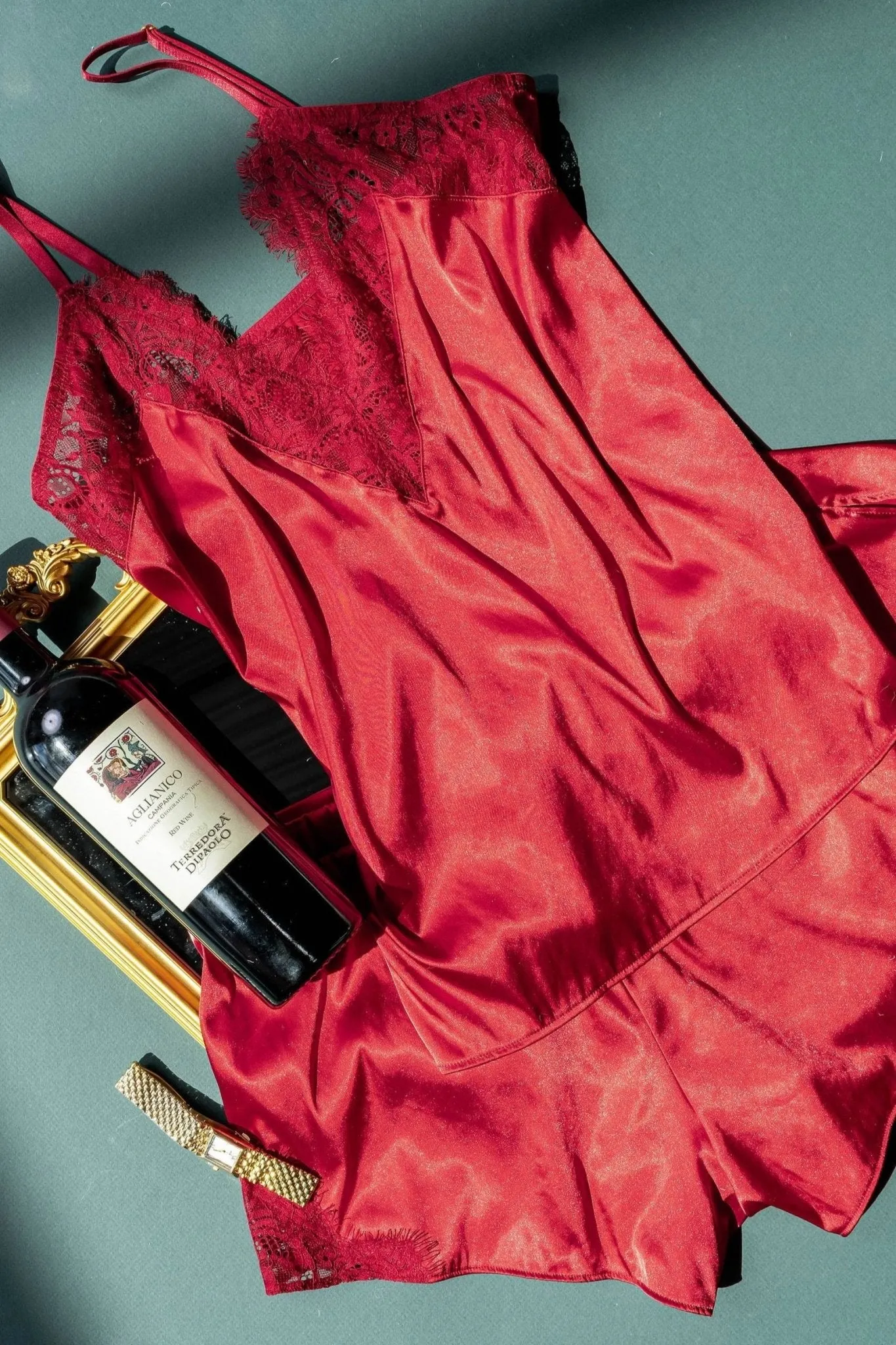 Satin & Eyelash Lace Cami - Red