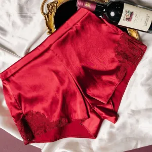 Satin & Eyelash Lace Short - Red