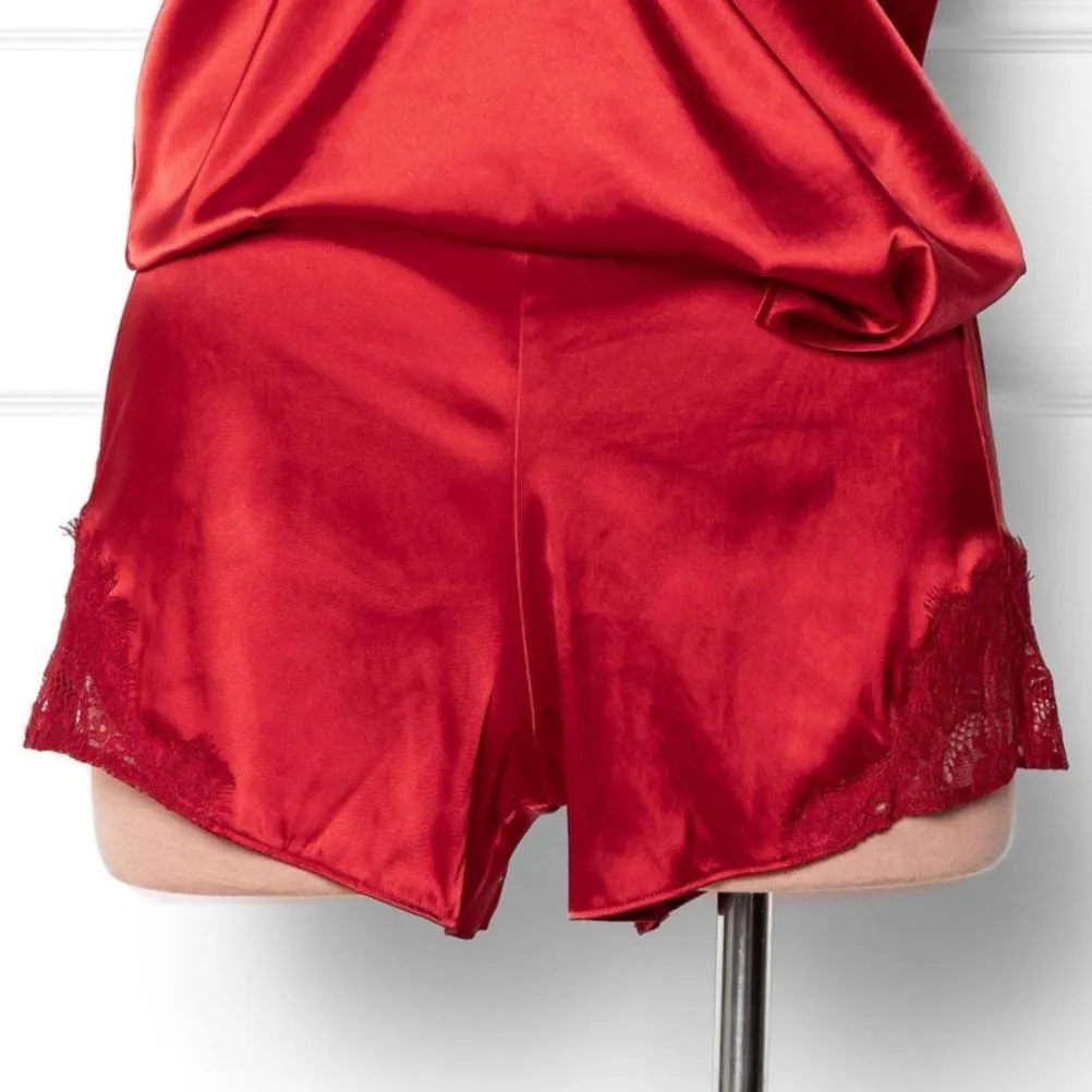 Satin & Eyelash Lace Short - Red
