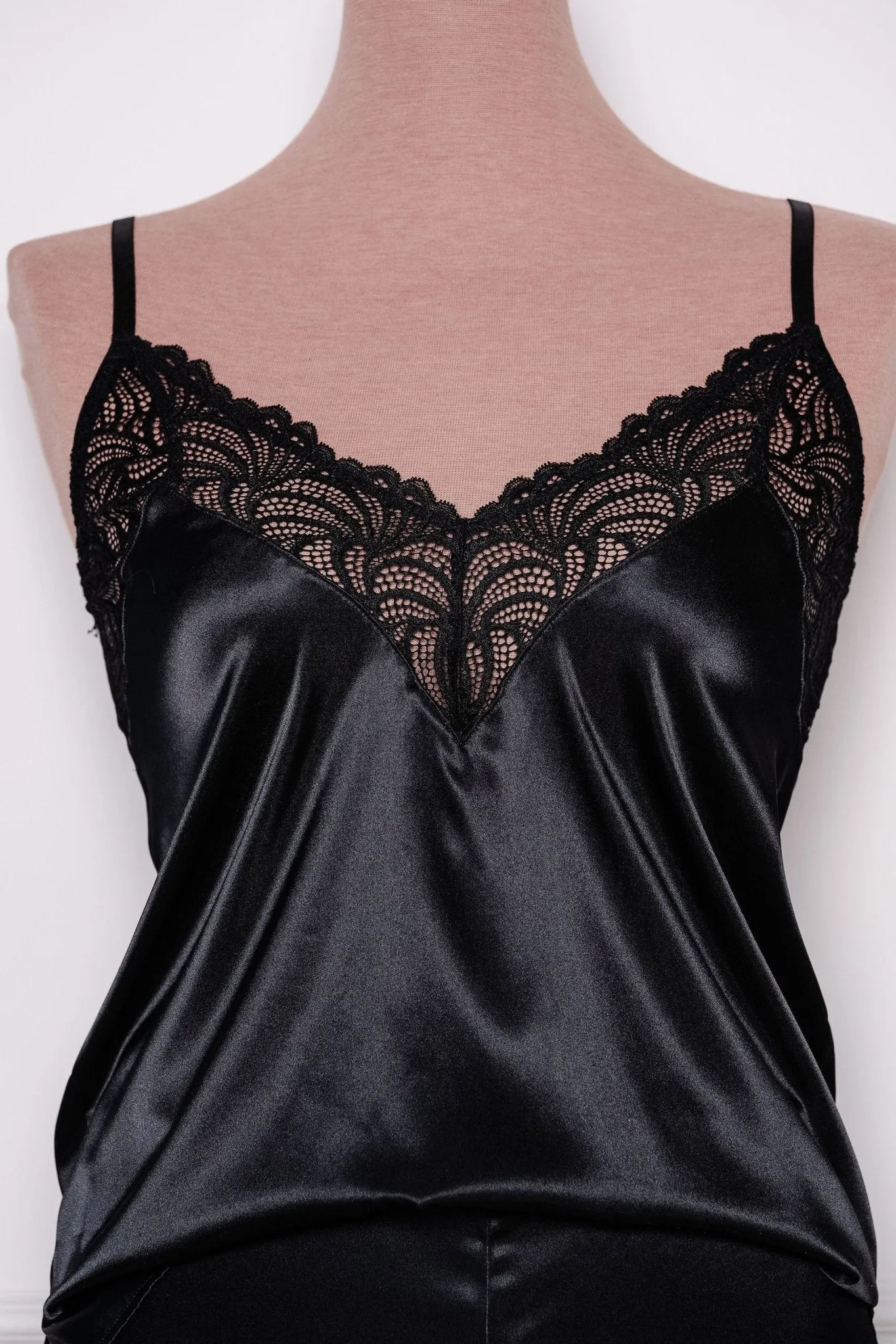 Satin & Lace Cami - Black