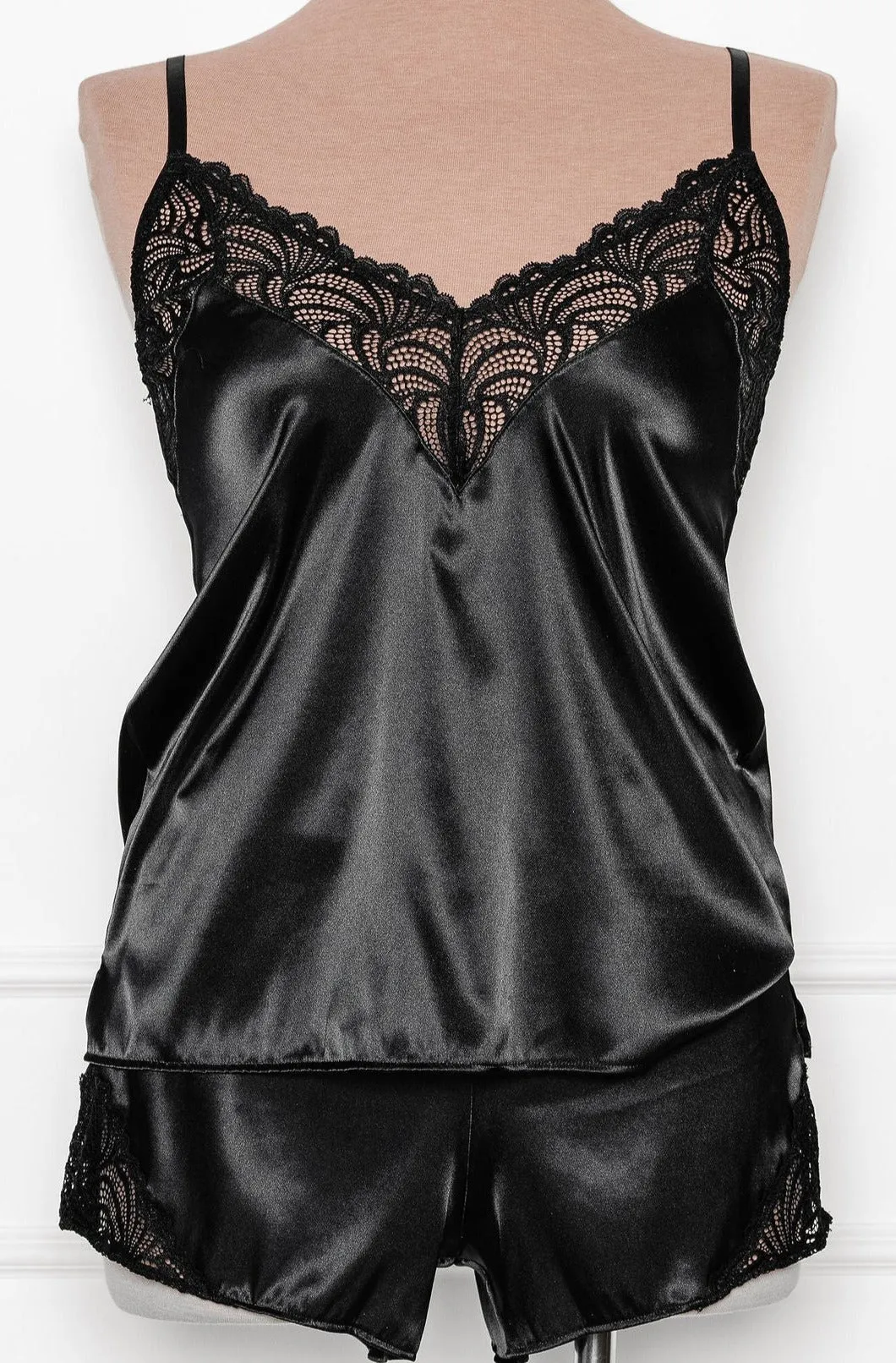 Satin & Lace Cami - Black
