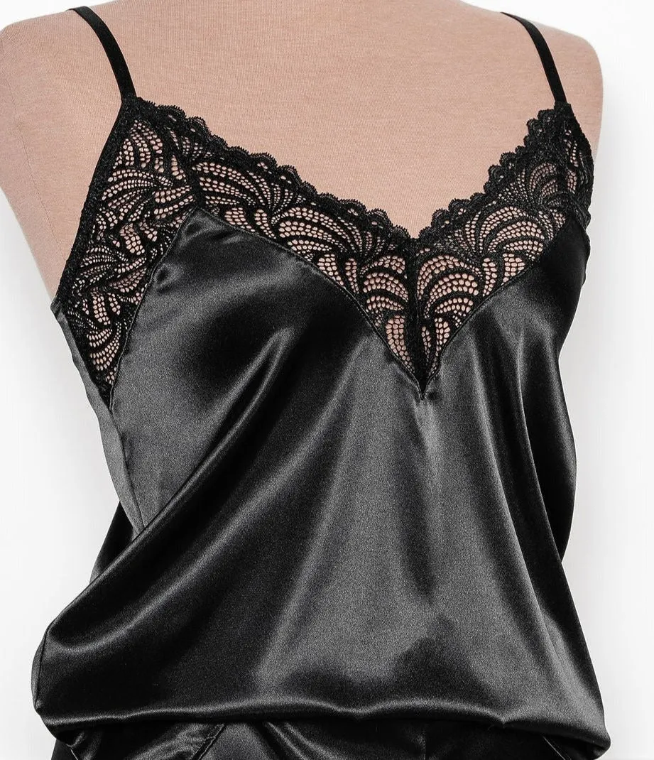 Satin & Lace Cami - Black