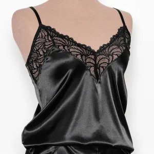 Satin & Lace Cami - Black