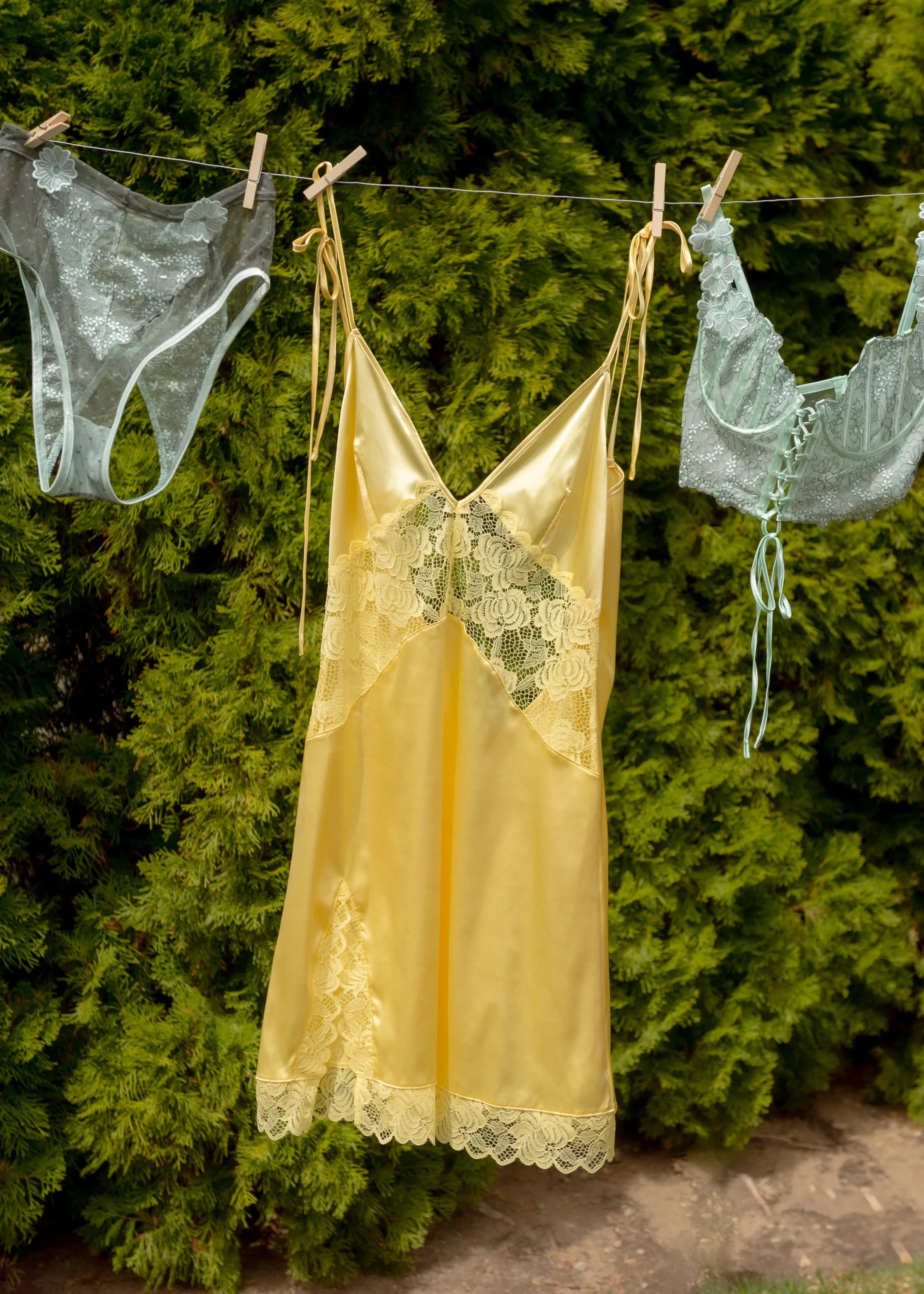 Satin & Lace Inset Slip - Lemon Chiffon