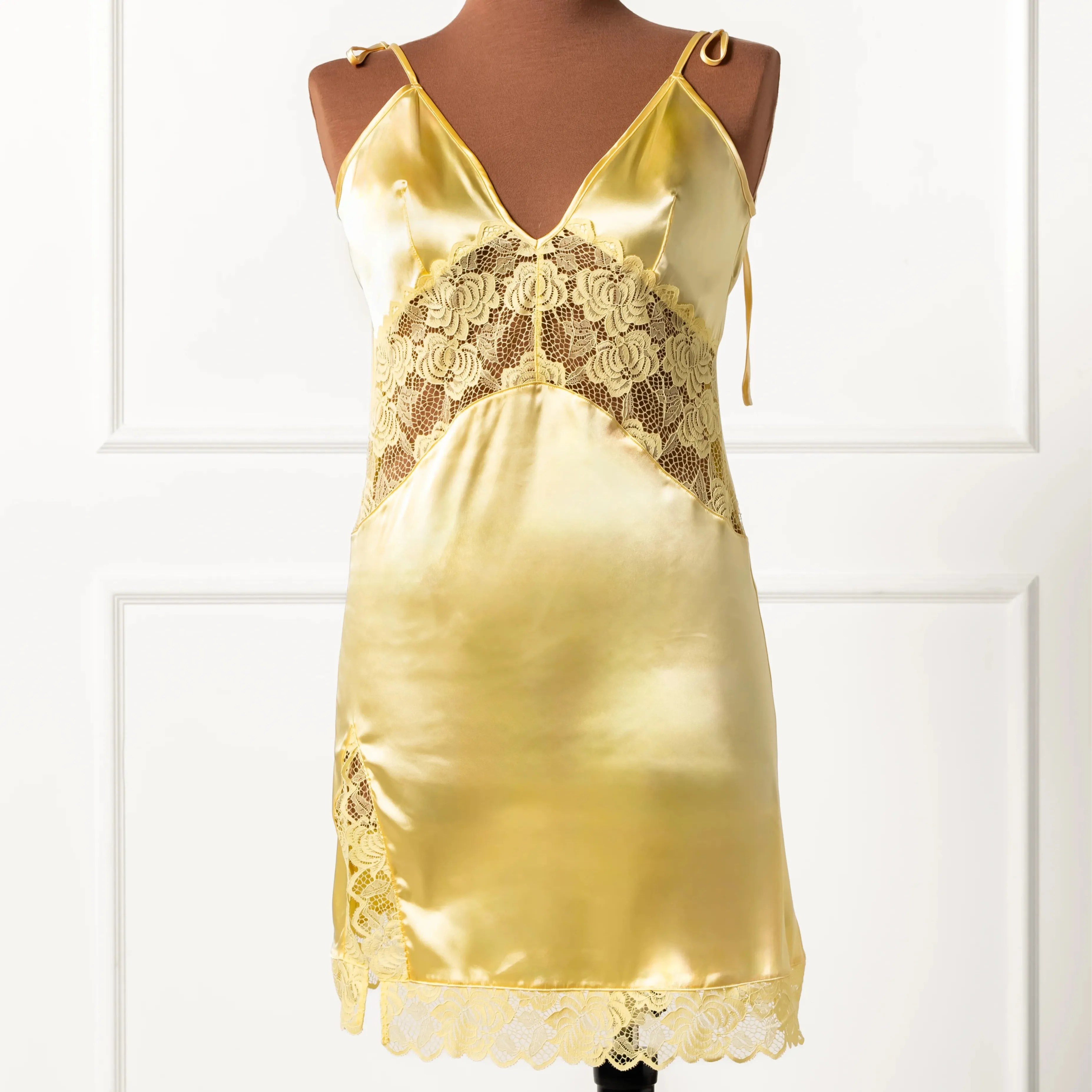 Satin & Lace Inset Slip - Lemon Chiffon