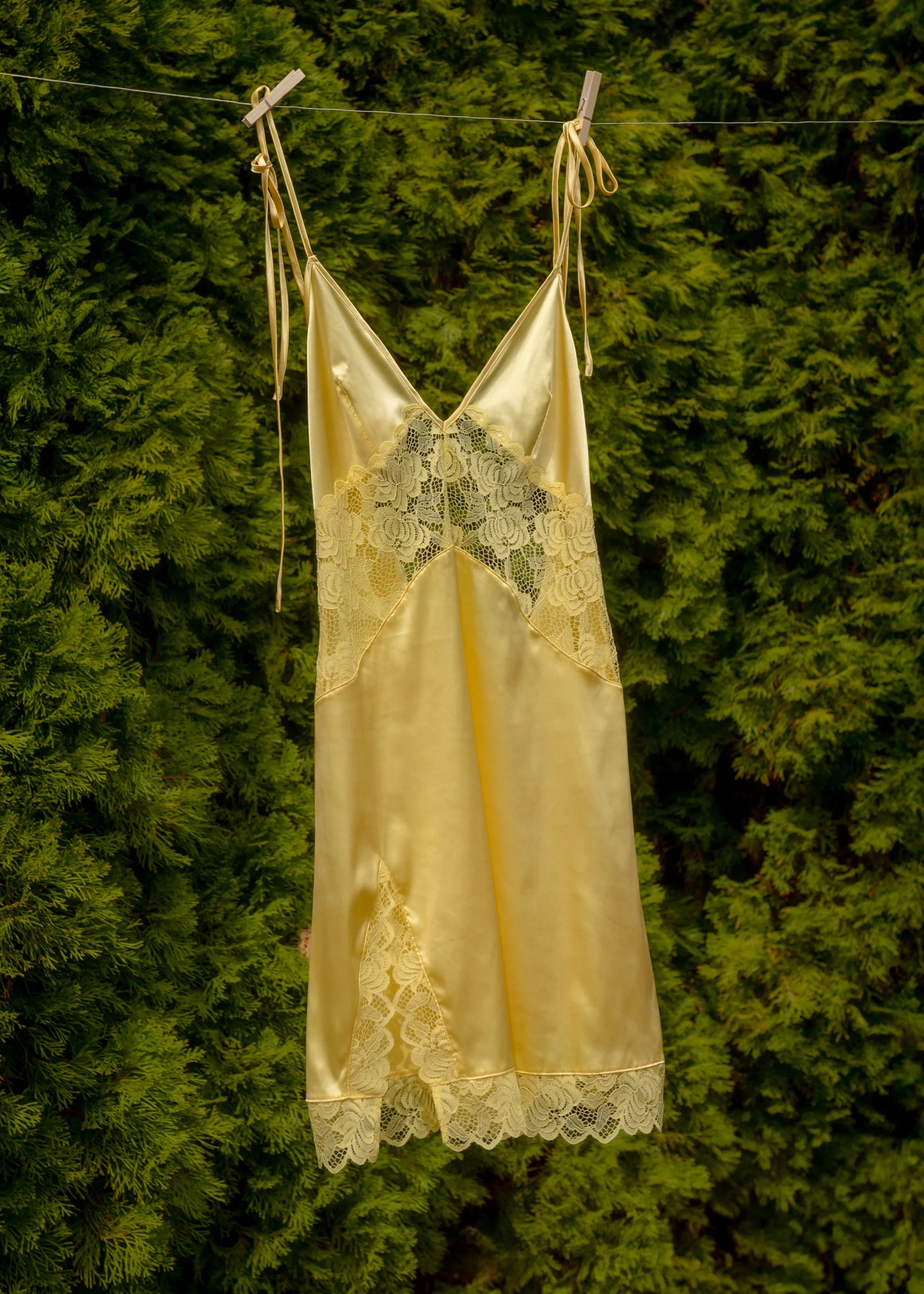 Satin & Lace Inset Slip - Lemon Chiffon