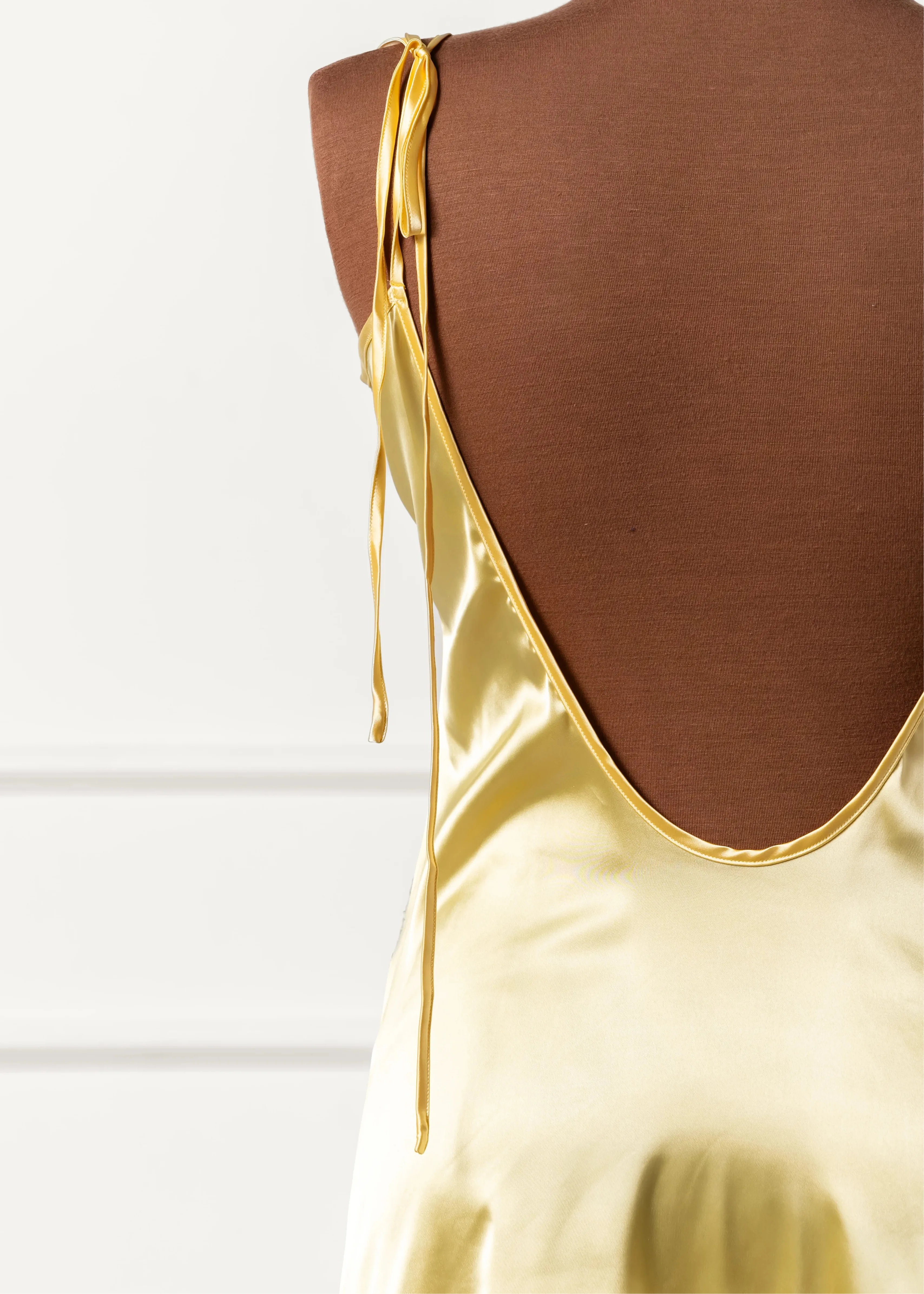 Satin & Lace Inset Slip - Lemon Chiffon