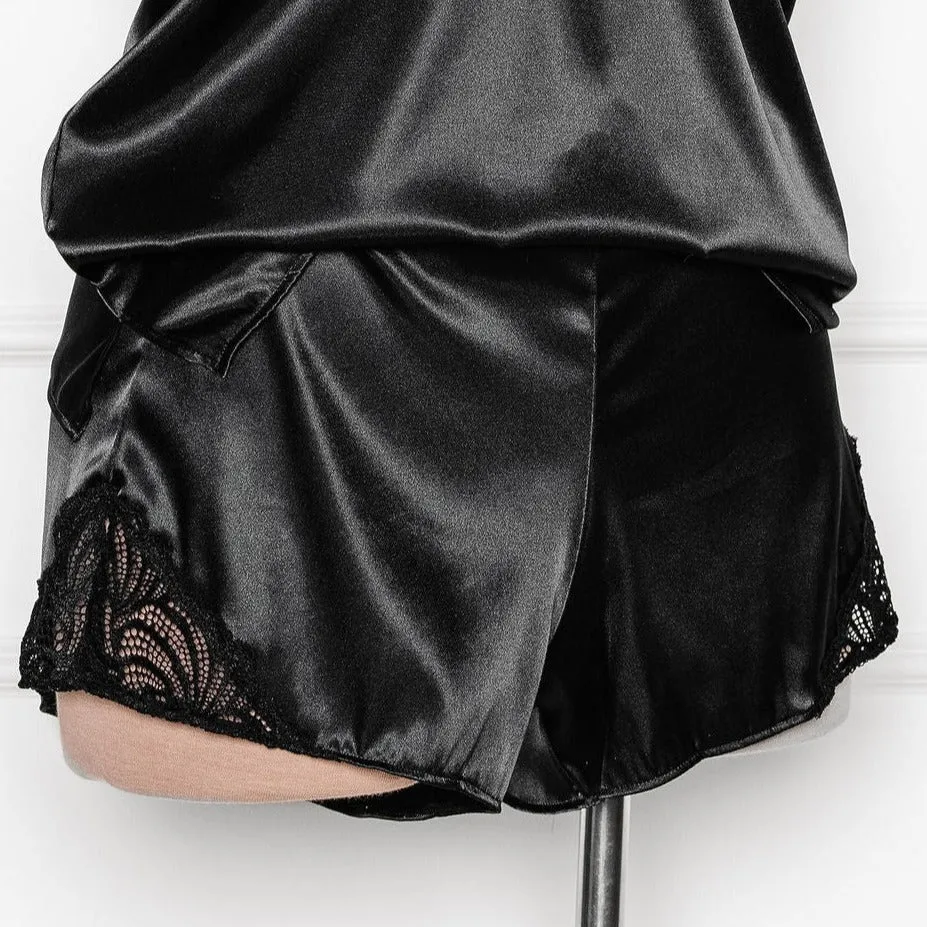 Satin & Lace Shorts - Black