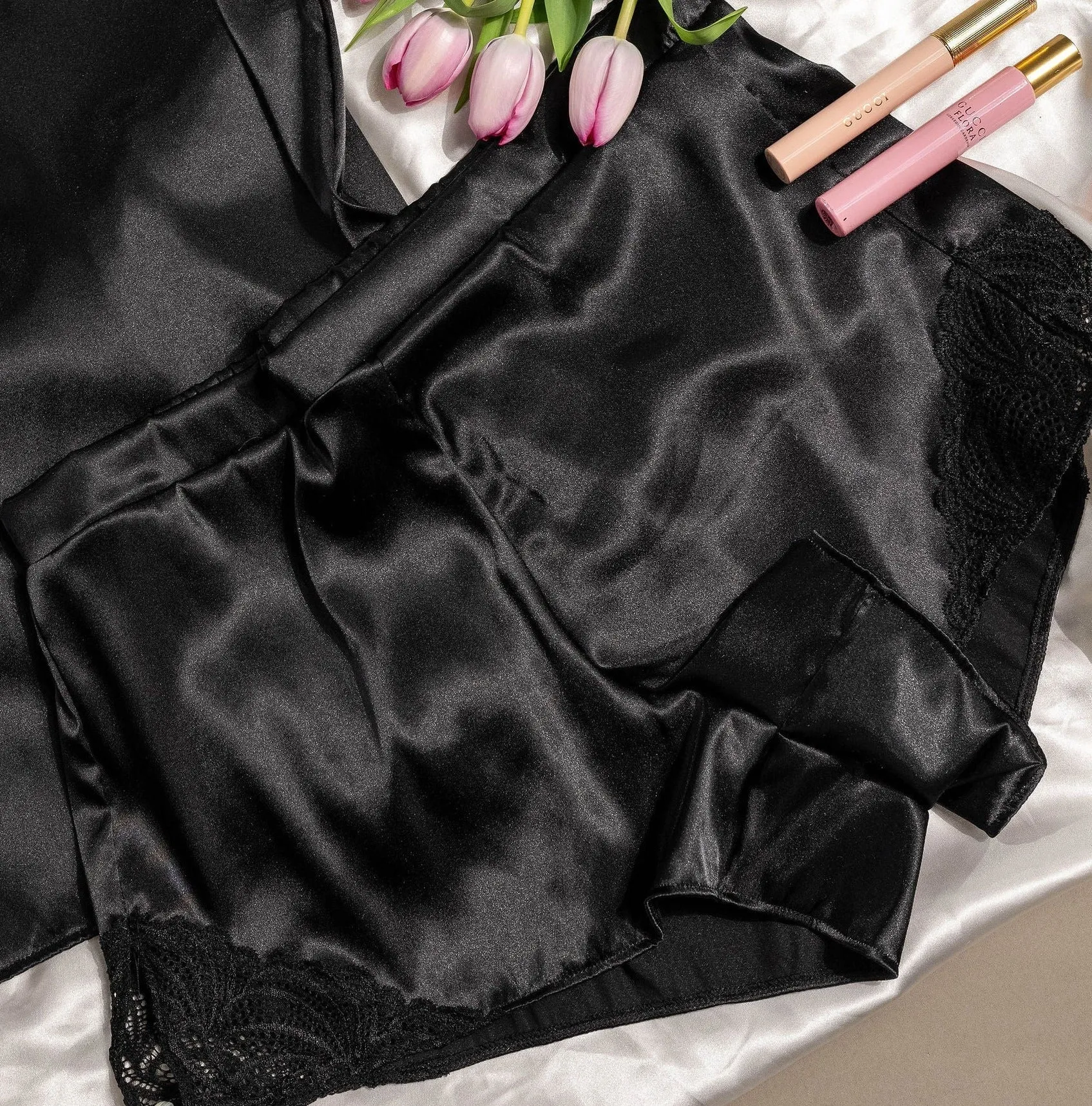 Satin & Lace Shorts - Black
