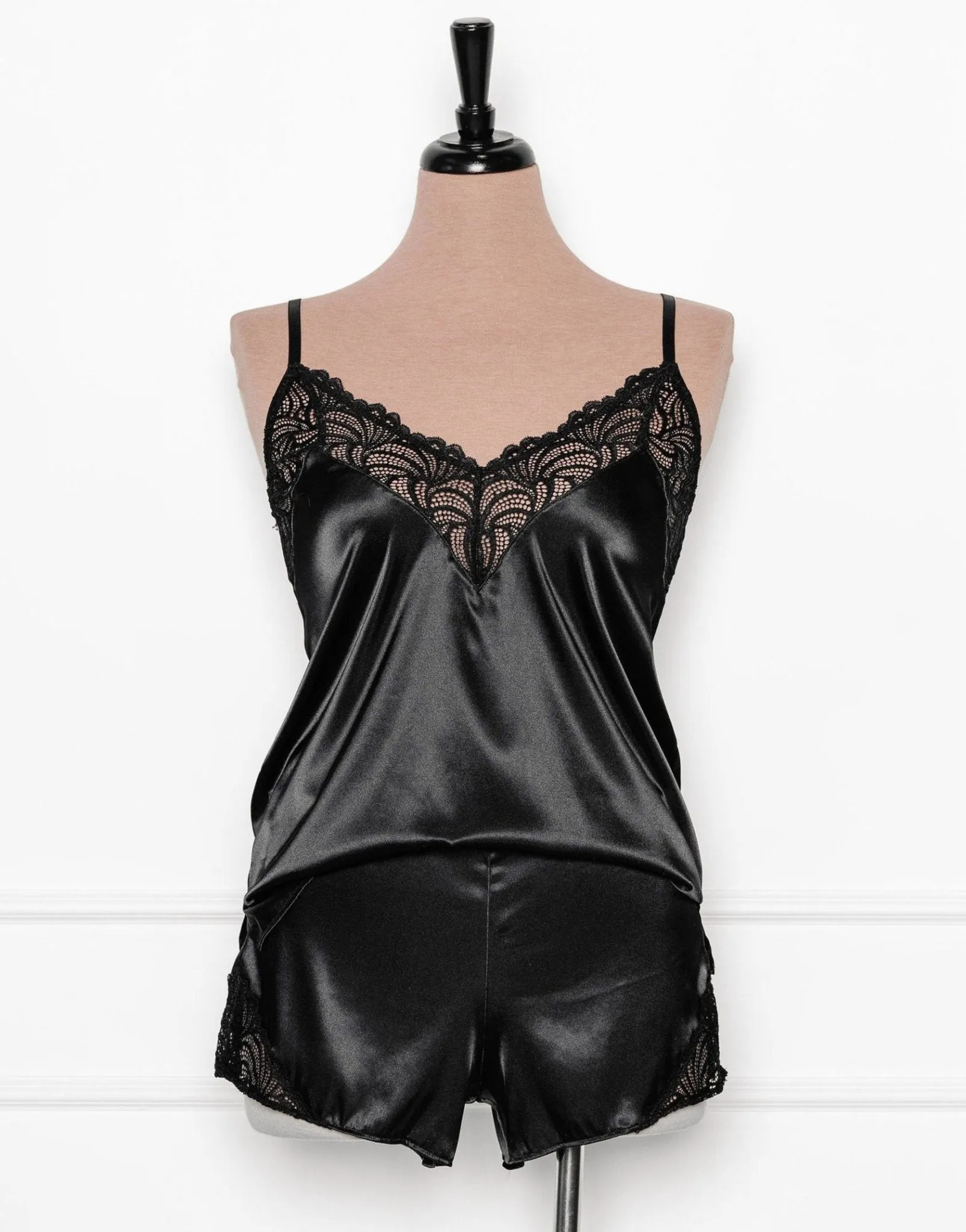 Satin & Lace Shorts - Black
