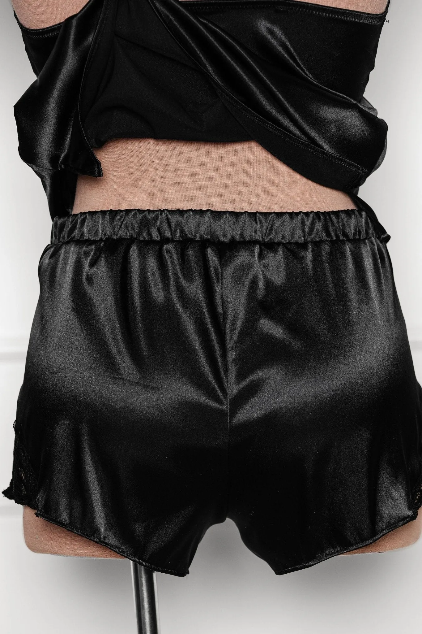 Satin & Lace Shorts - Black