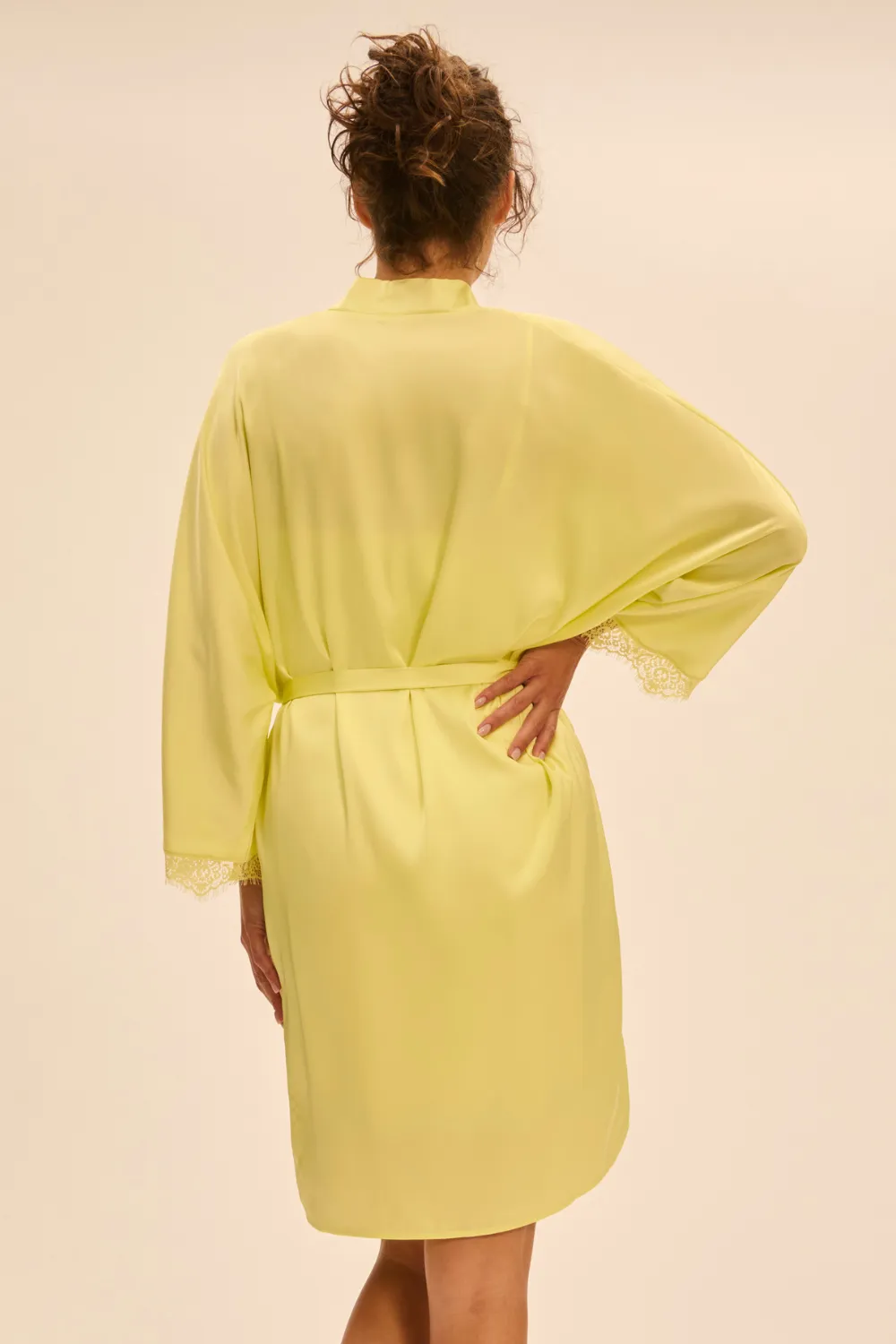 Satin Secrets Mid-Length Kimono in Yellow