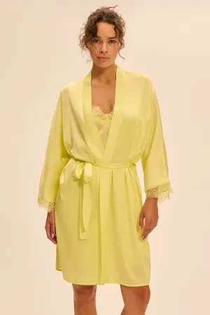 Satin Secrets Mid-Length Kimono in Yellow