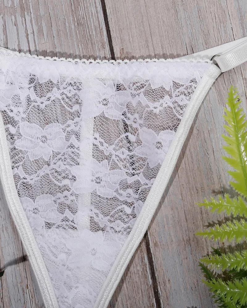 See-through Long Sleeve Lace Blouse Set