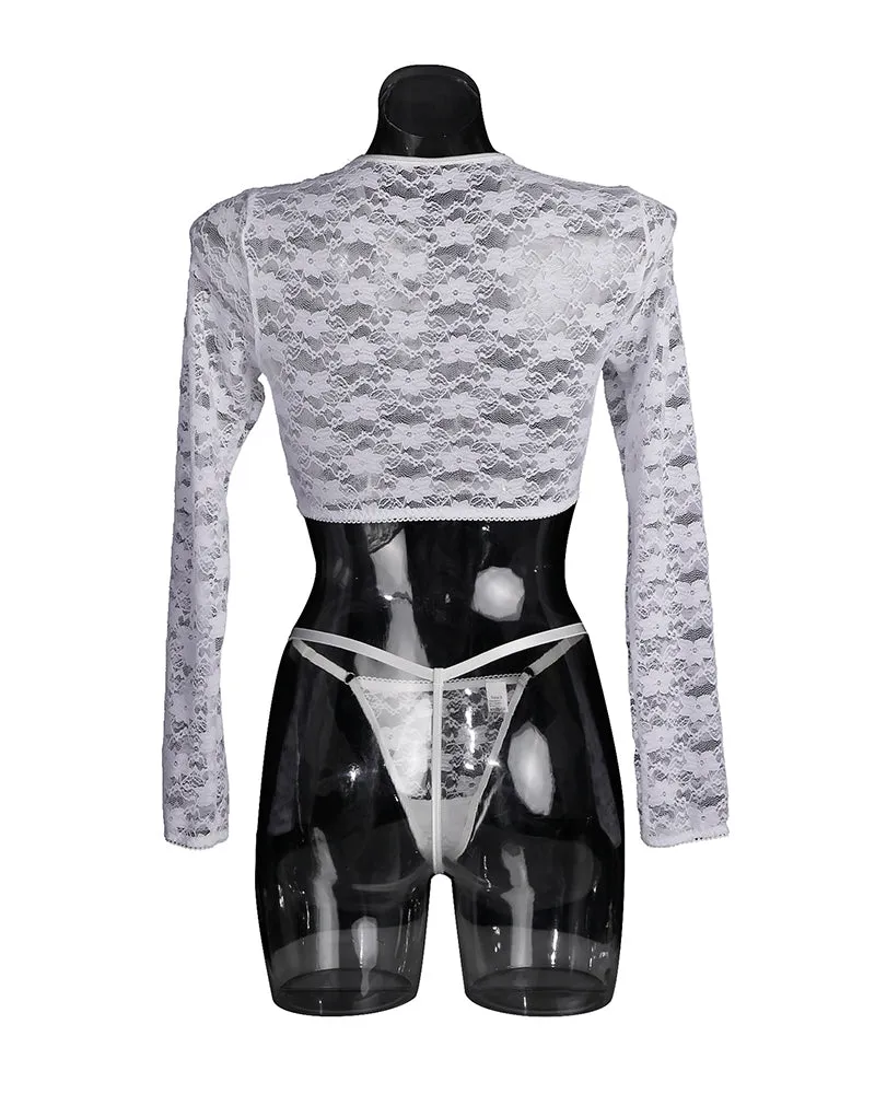 See-through Long Sleeve Lace Blouse Set