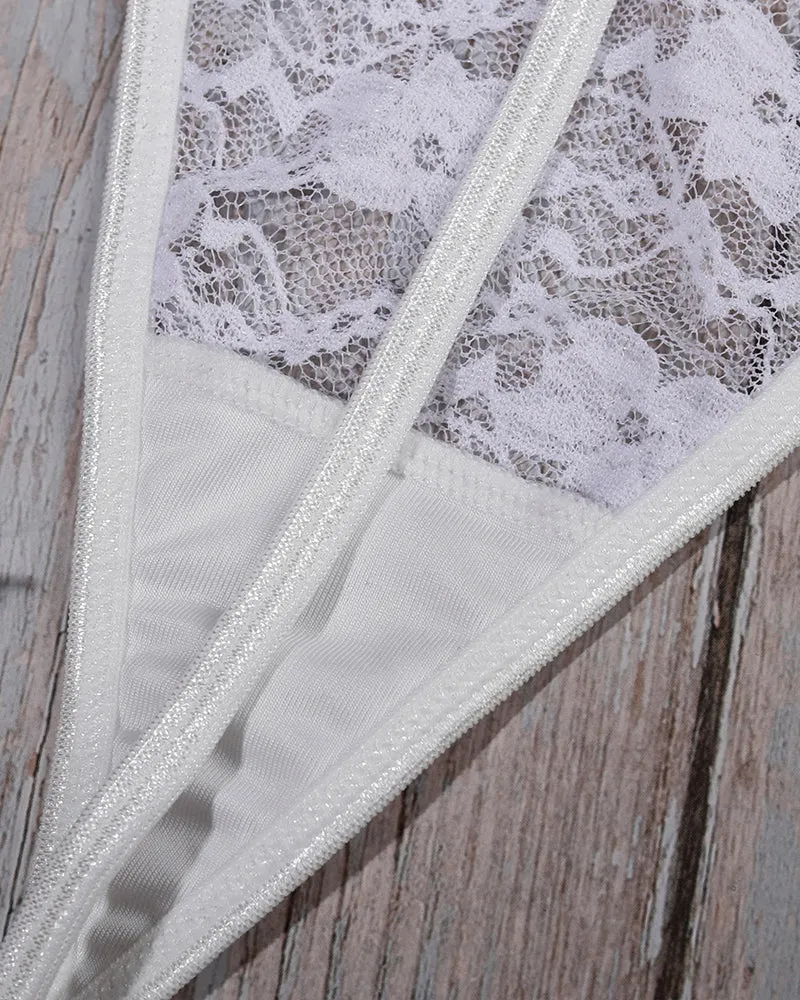 See-through Long Sleeve Lace Blouse Set