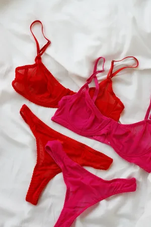 Sheer Underwear Set in Tomato Red
