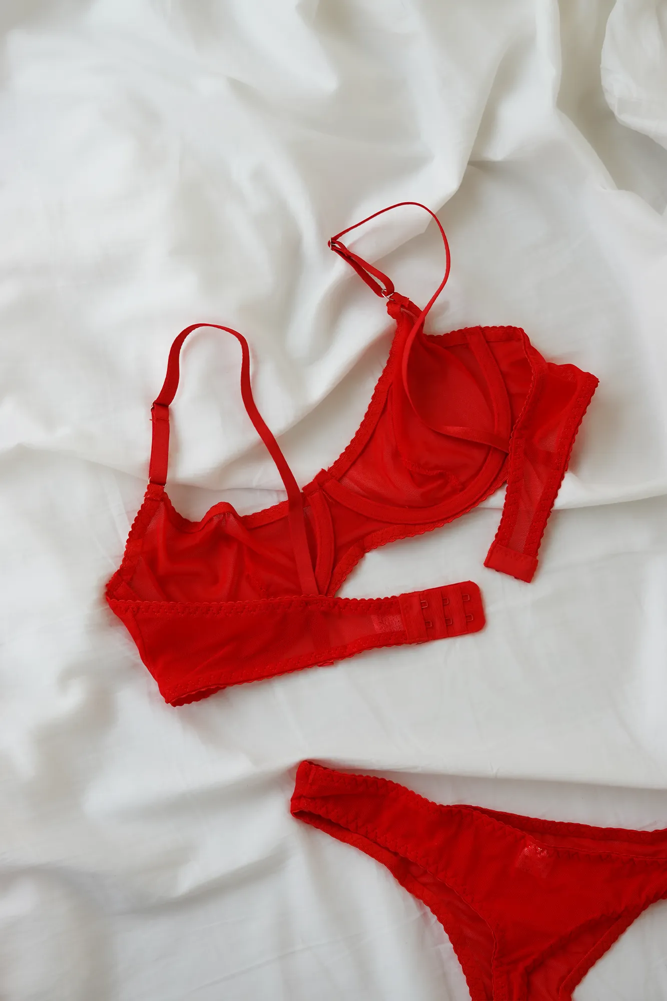 Sheer Underwear Set in Tomato Red