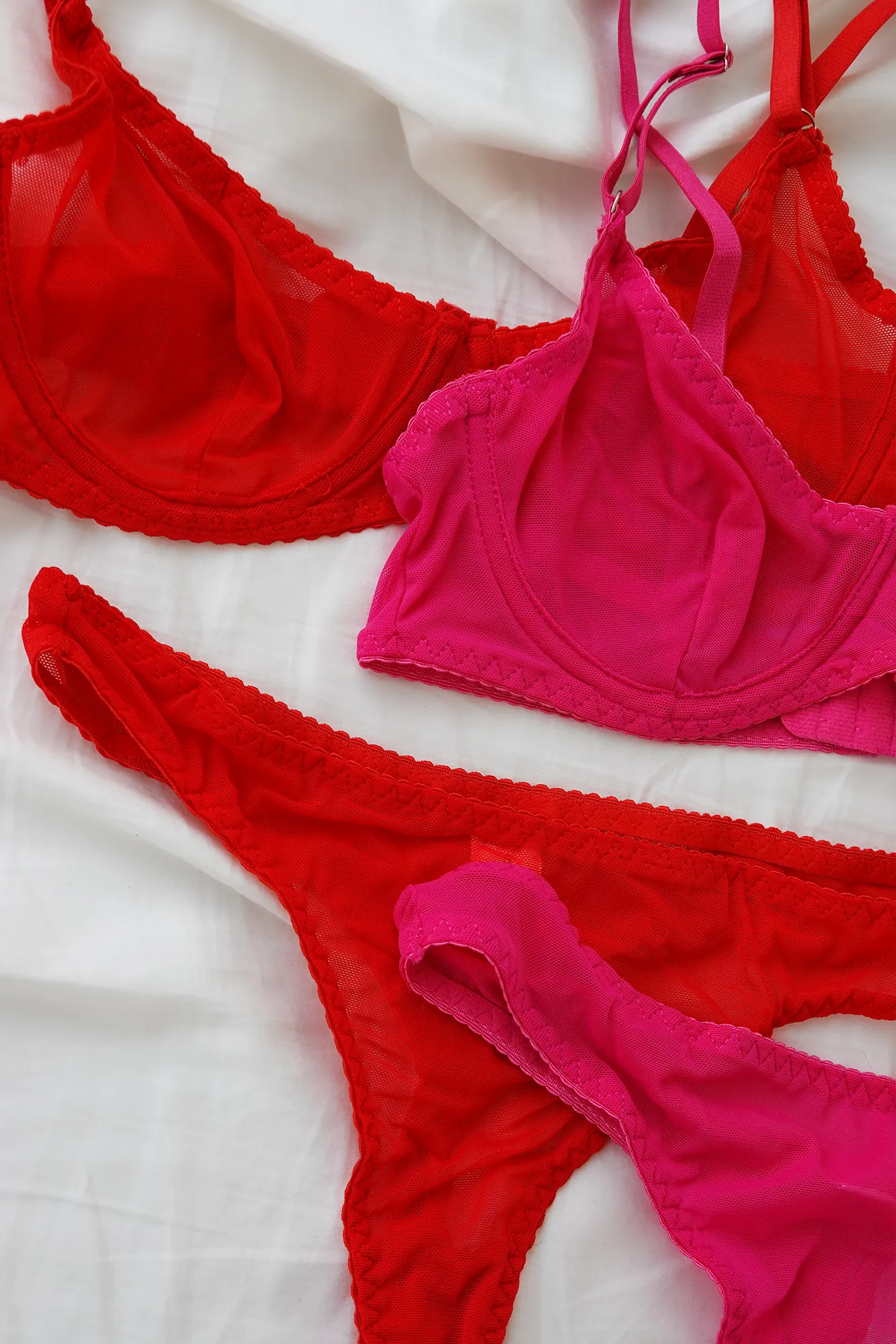 Sheer Underwear Set in Tomato Red