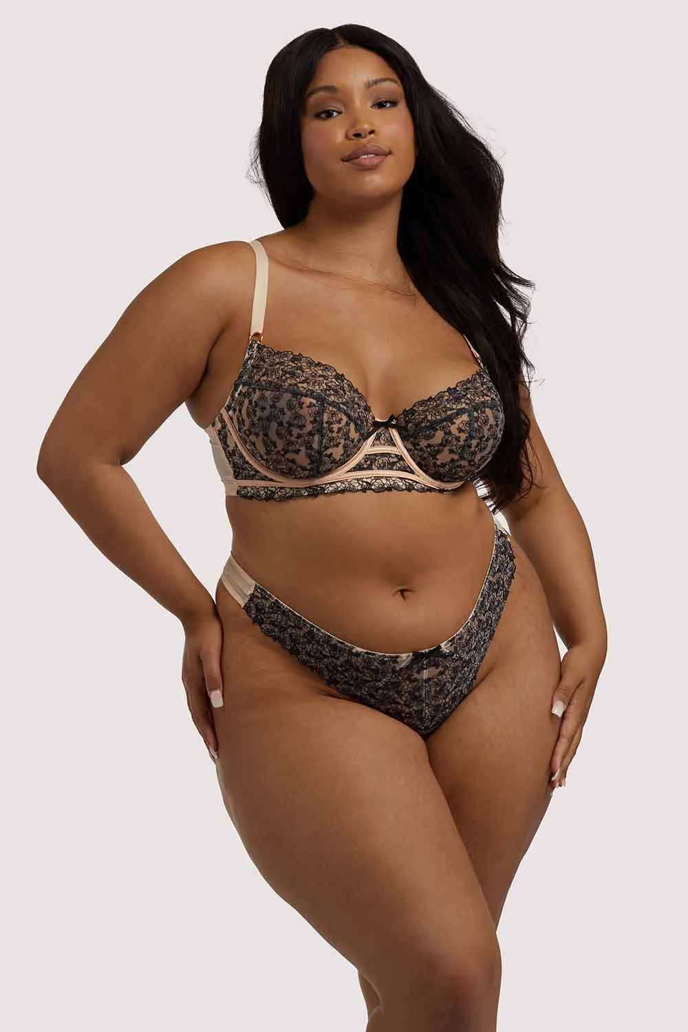 Skull & Roses Embroidery Peach Balcony Bra