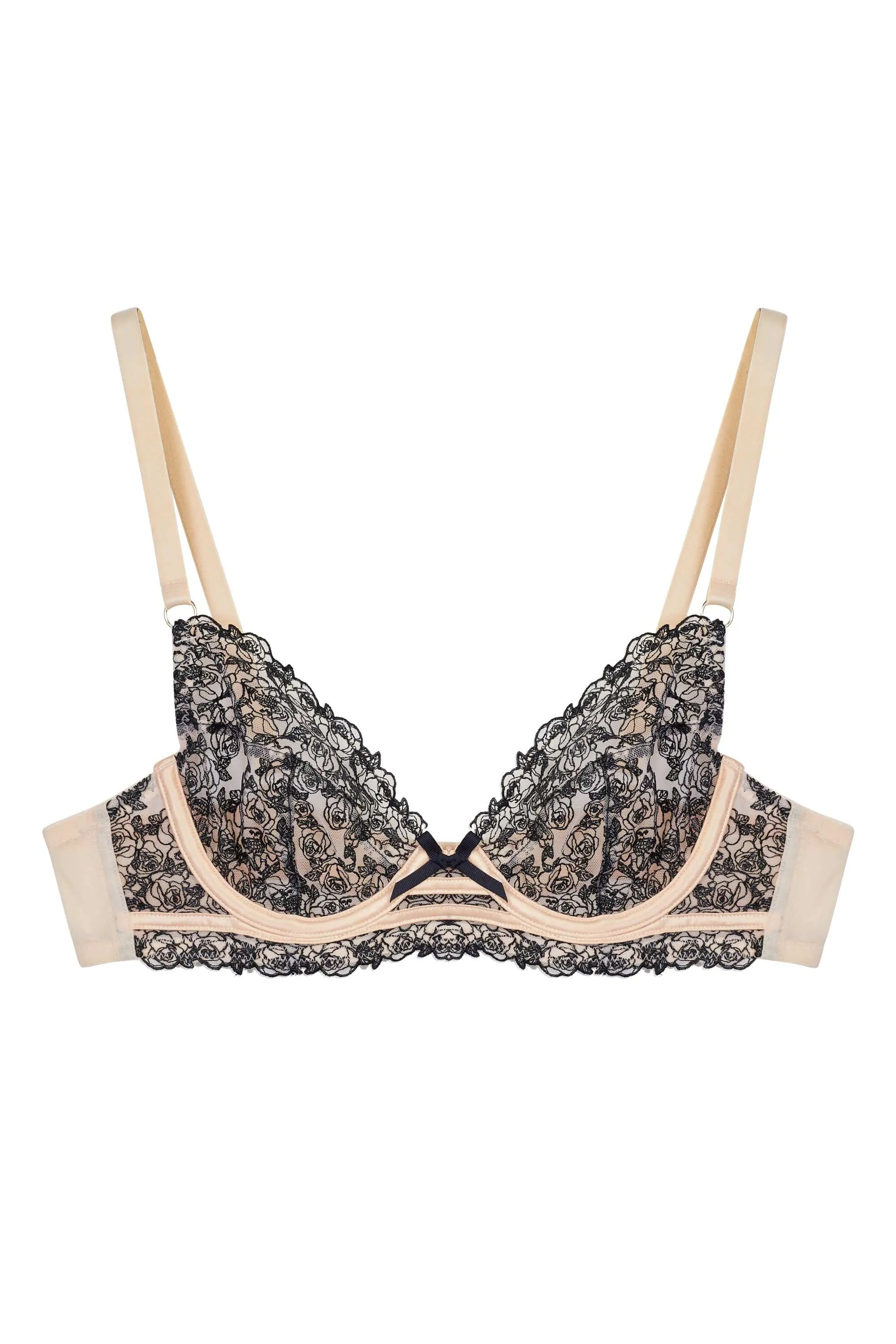 Skull & Roses Embroidery Peach Balcony Bra