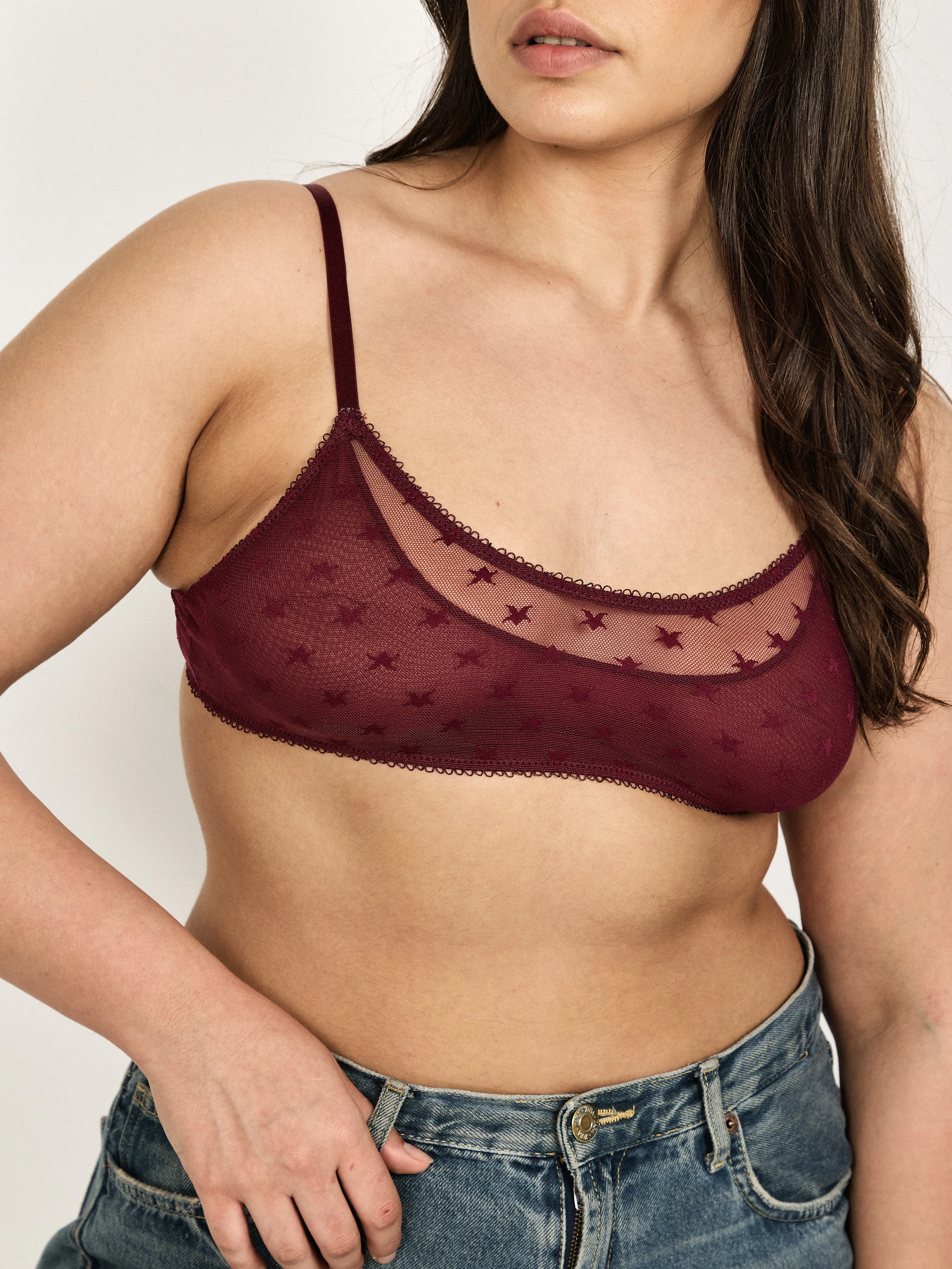 Star Lace Bralette - Burgundy