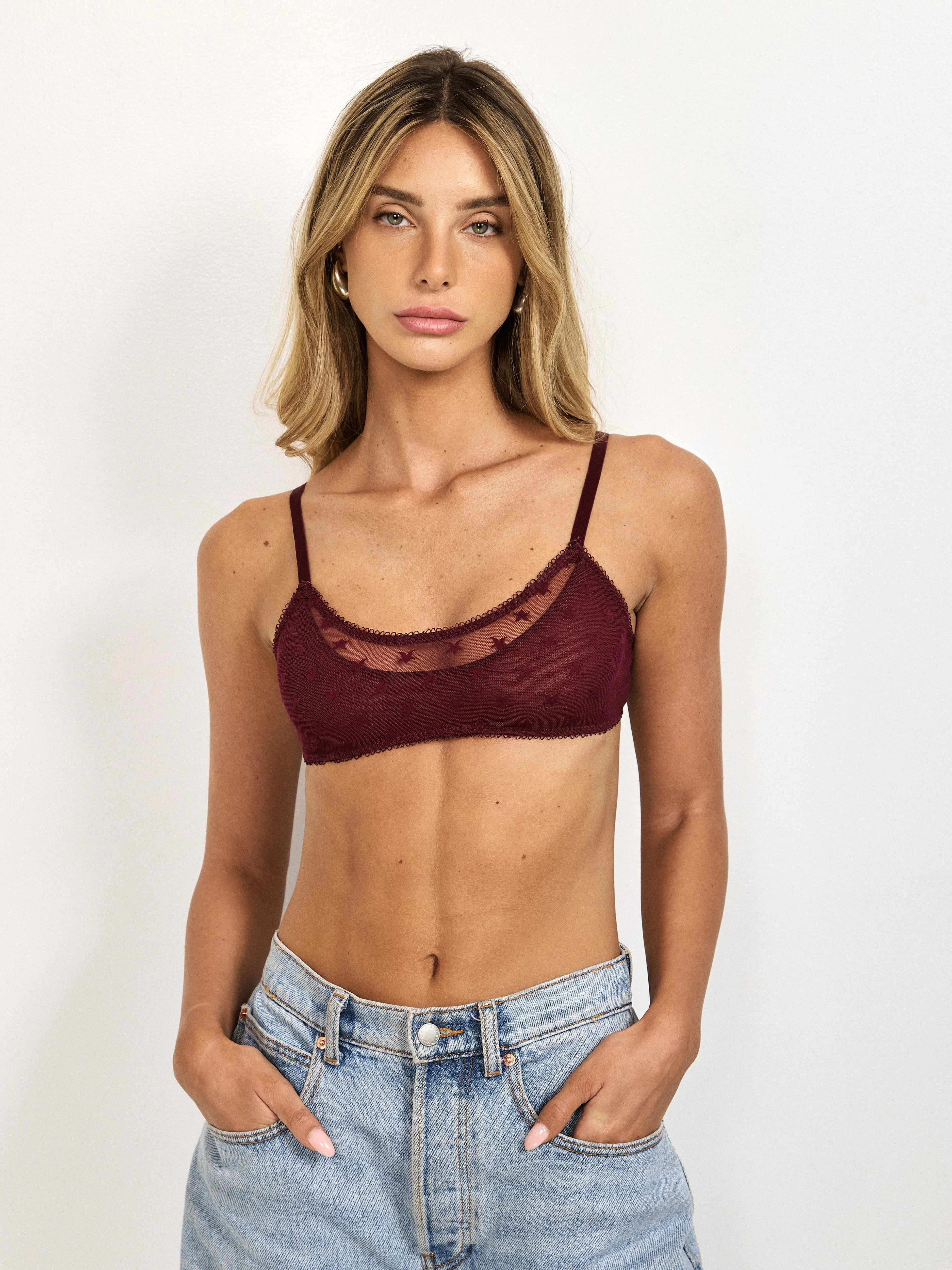Star Lace Bralette - Burgundy