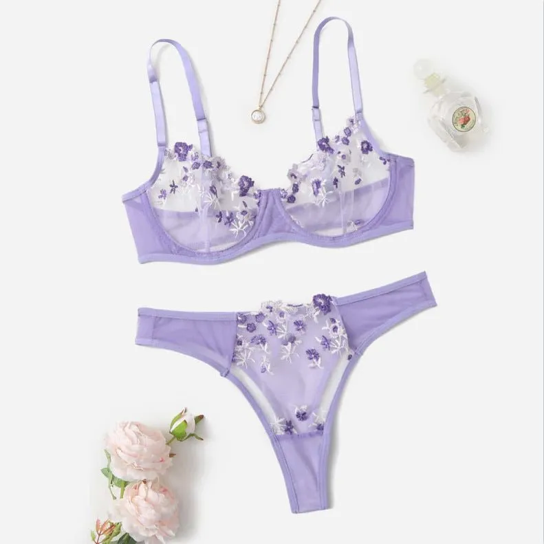 Stop & Stare Sheer Mesh Bra & Thong Lingerie