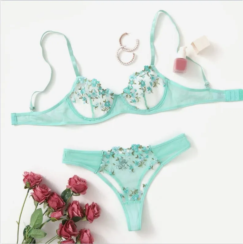 Stop & Stare Sheer Mesh Bra & Thong Lingerie