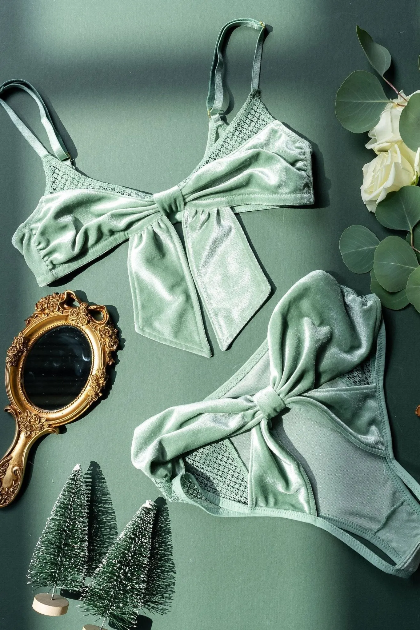 Velvet Bow Bralette - Misty Jade