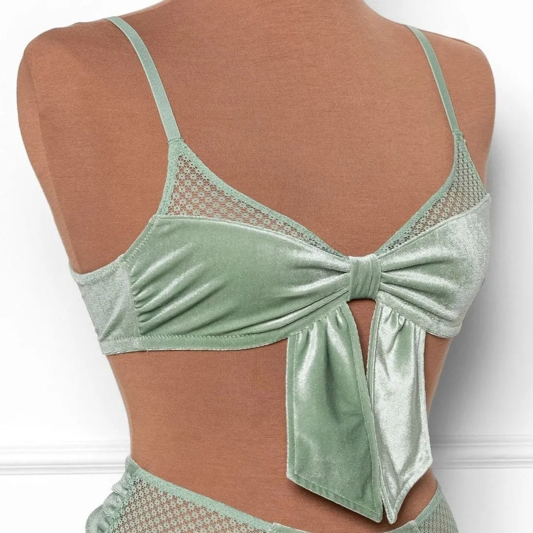 Velvet Bow Bralette - Misty Jade