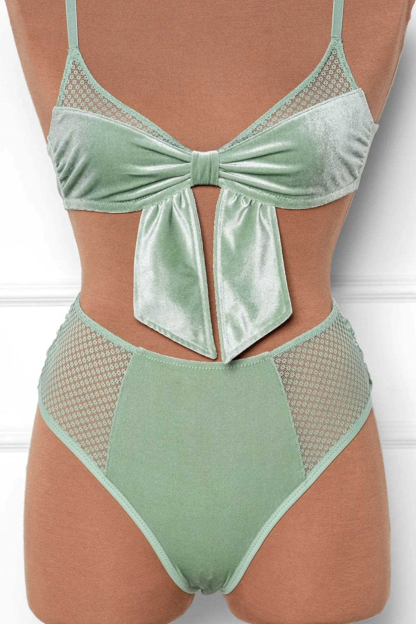 Velvet Bow Bralette - Misty Jade