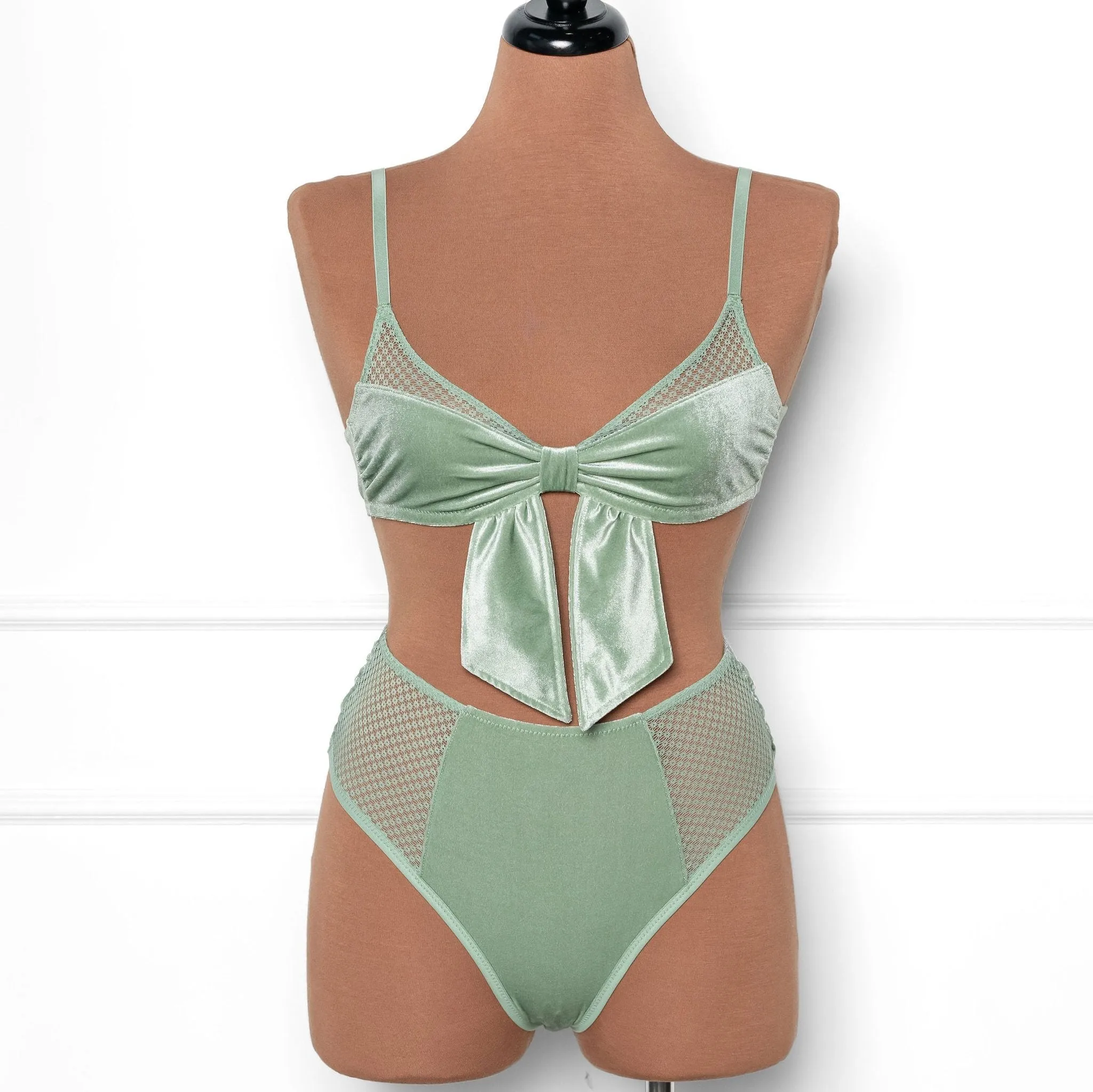 Velvet Bow Bralette - Misty Jade