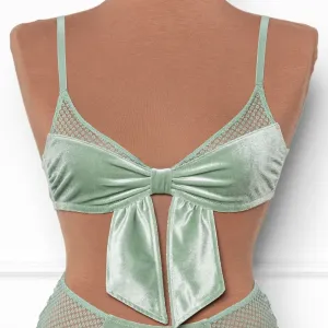 Velvet Bow Bralette - Misty Jade