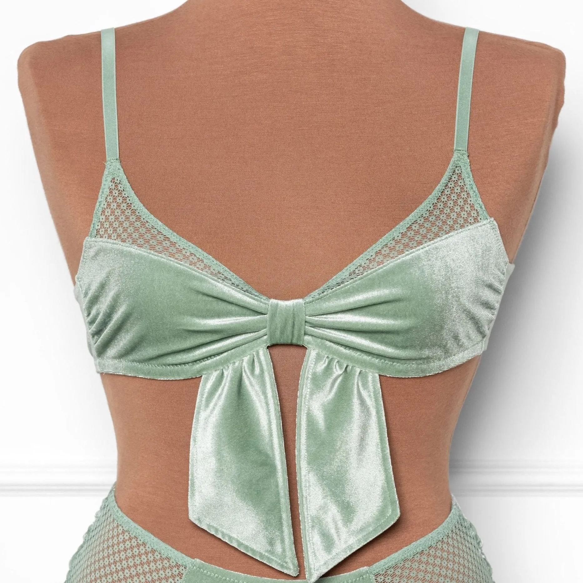 Velvet Bow Bralette - Misty Jade
