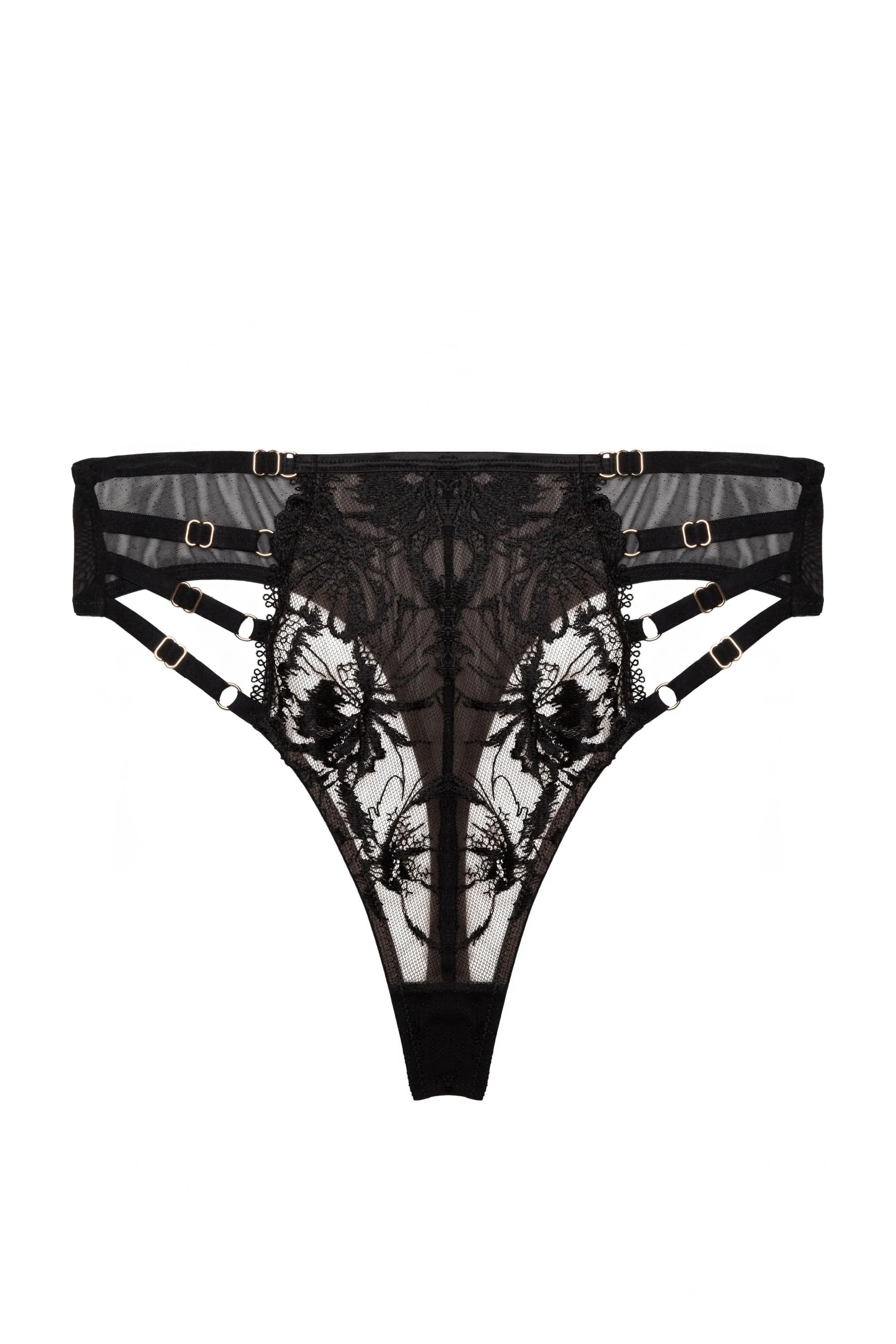 Vivian Black Embroidery High Waisted Thong